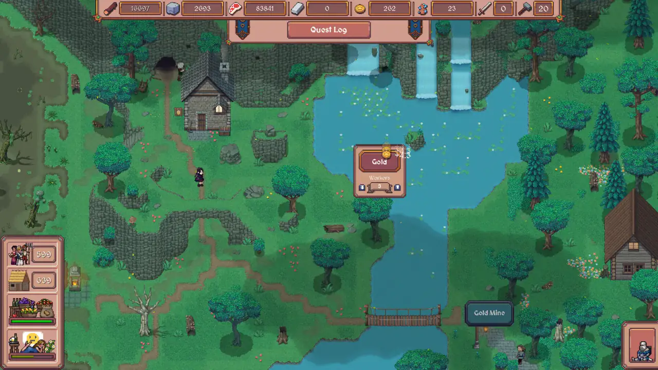 Hearth and Hamlet Gold Mine beside the river with the Gold worker panel open